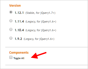 jQuery UI の Components 選択画面
